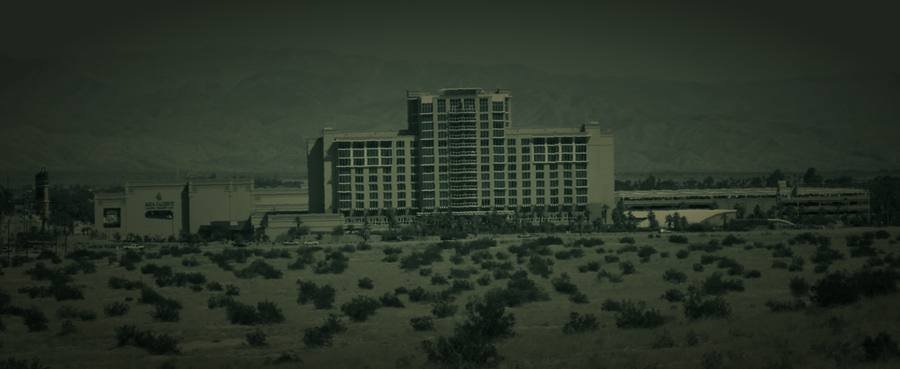 Agua Caliente Rancho Mirage, the resort tower and marquee against the Santa Rosa mountains